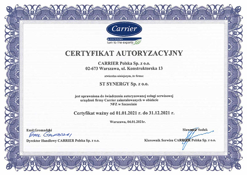 certyfikat carrier polska
