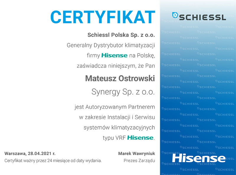 certyfikat hisense